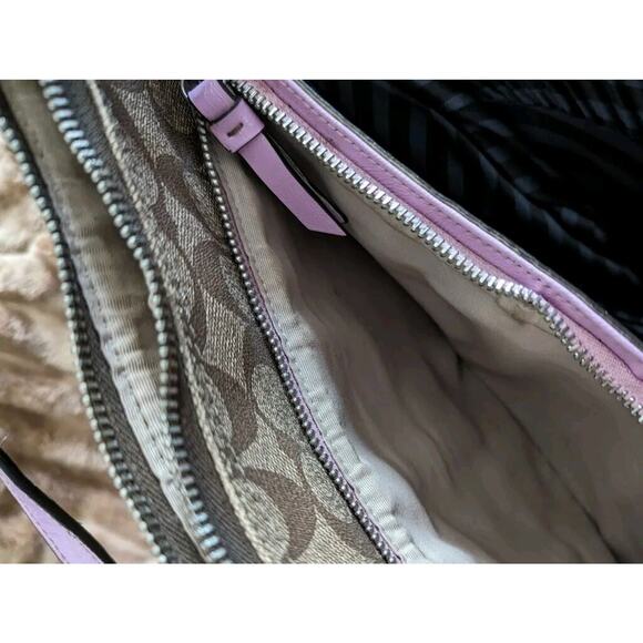 Coach Peyton Signature Crossbody F18926 Khaki Lavender Canvas Bag - Picture 6 of 13